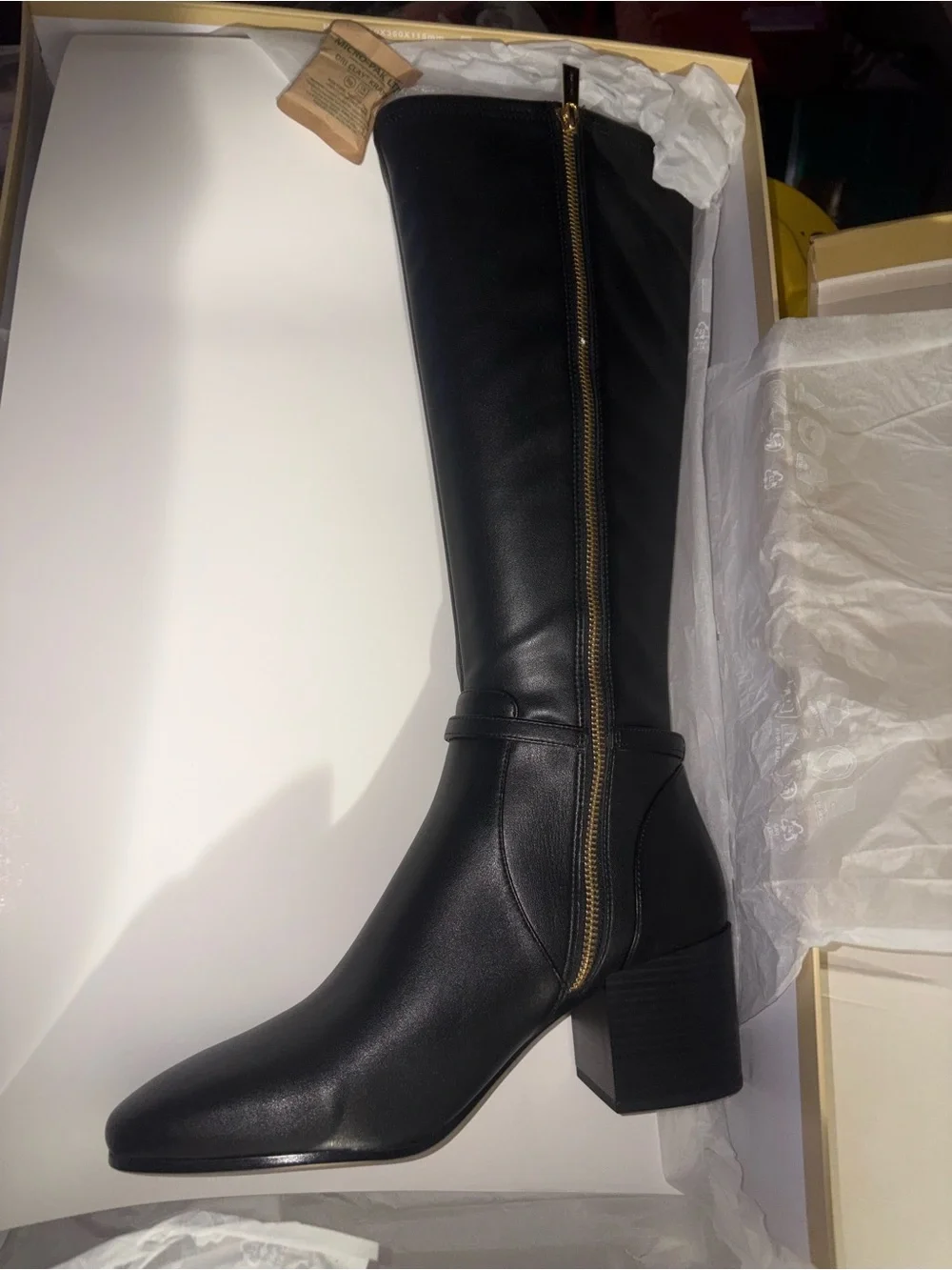 Michael Kors Black Knee-High Block Heel Boot with Ankle Strap